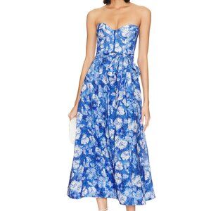 Worn-Once Bardot Vibrant Floral Midi Dress Tie Waist & Pockets | Blue | Size 12